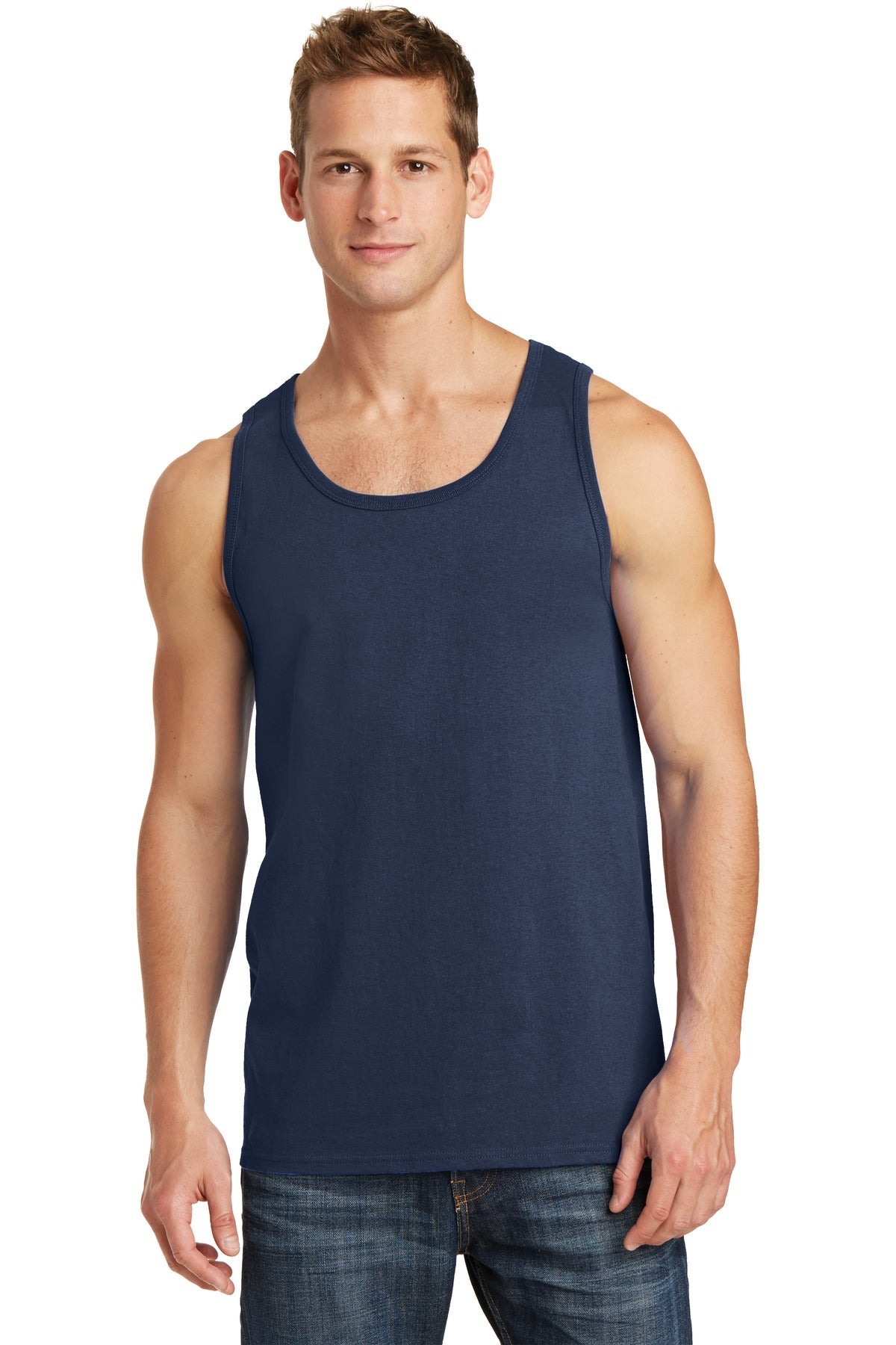 Front View of Navy Port & Co Core Cotton Tank Top. PC54TT