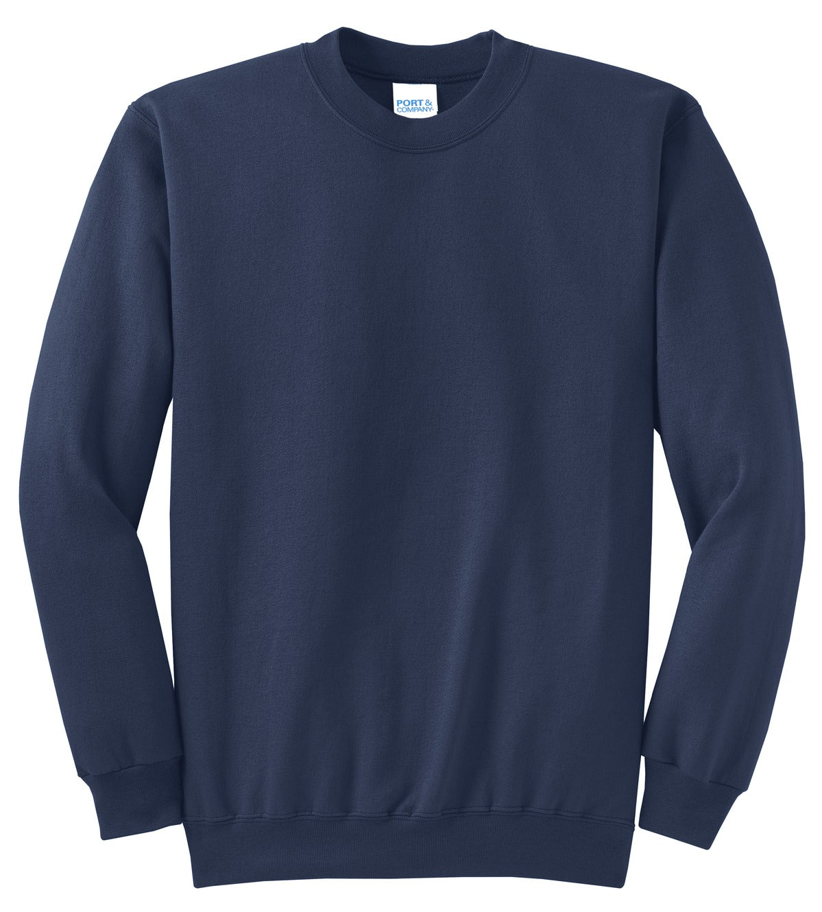 Front View of Navy Port & Co Core Fleece Crewneck Sweatshirt. PC78
