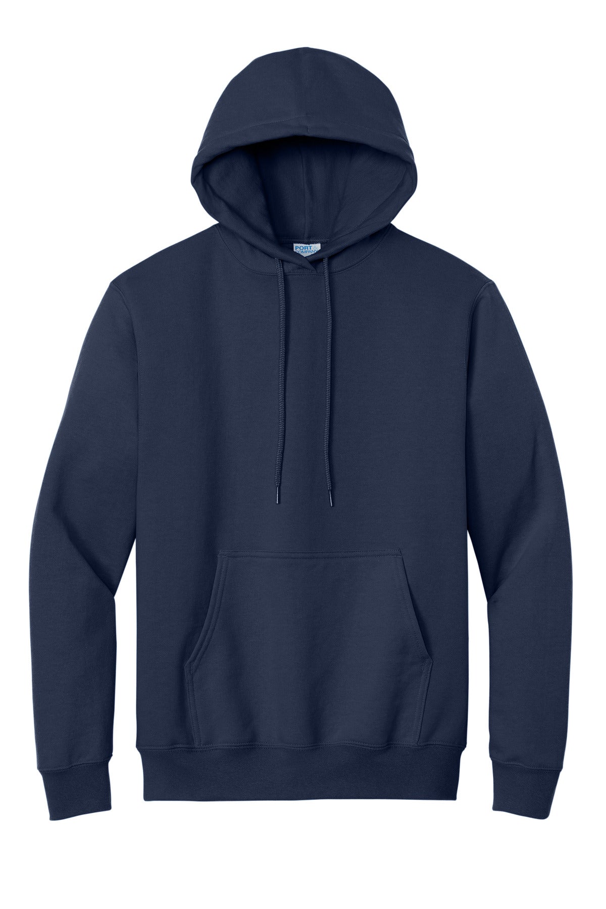 Front View of Navy Port & Co Essential Fleece Pullover Hooded Sweatshirt. PC90H