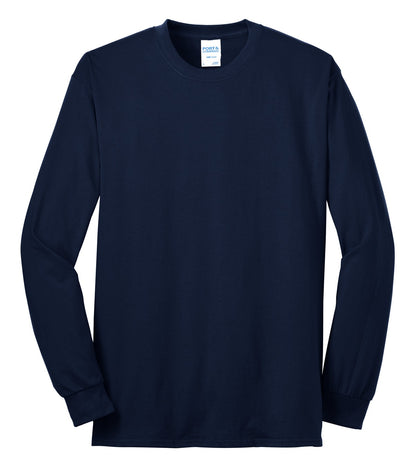 Front View of Navy Port & Co Long Sleeve Core Blend Tee. PC55LS