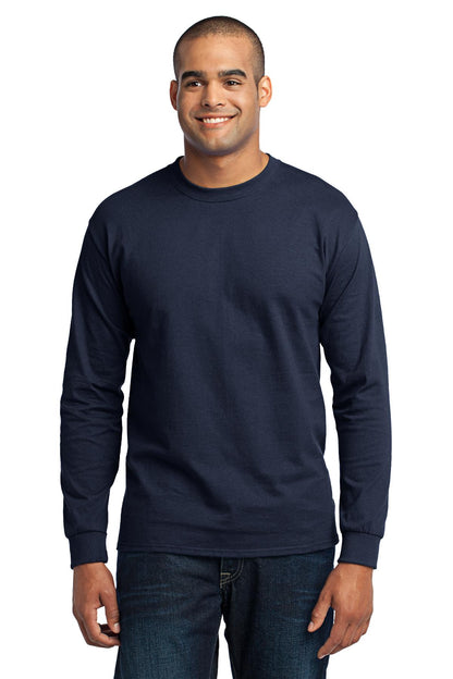 Front View of Navy Port & Co Long Sleeve Core Blend Tee. PC55LS