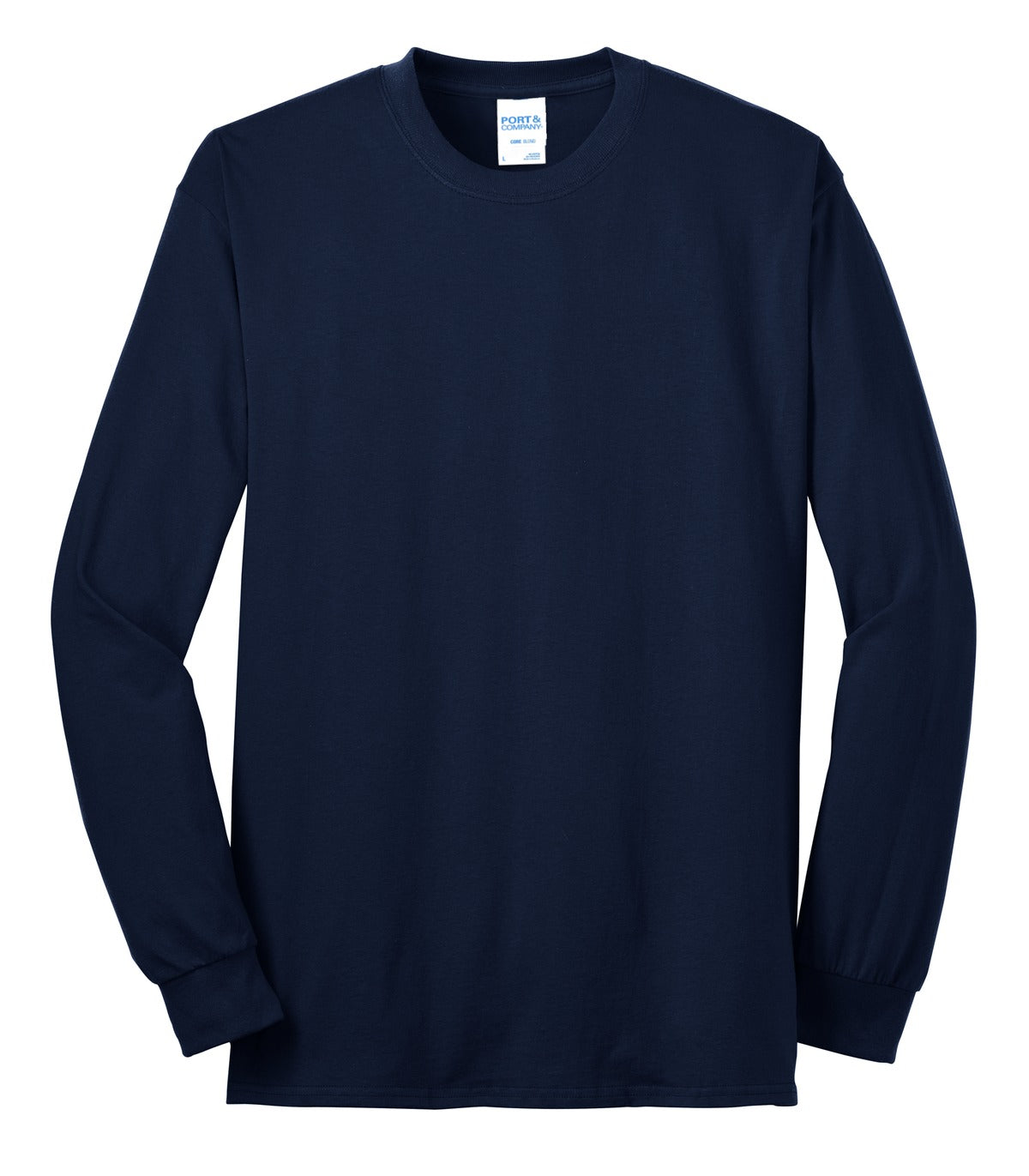 Front View of Navy Port & Co Long Sleeve Core Blend Tee. PC55LS