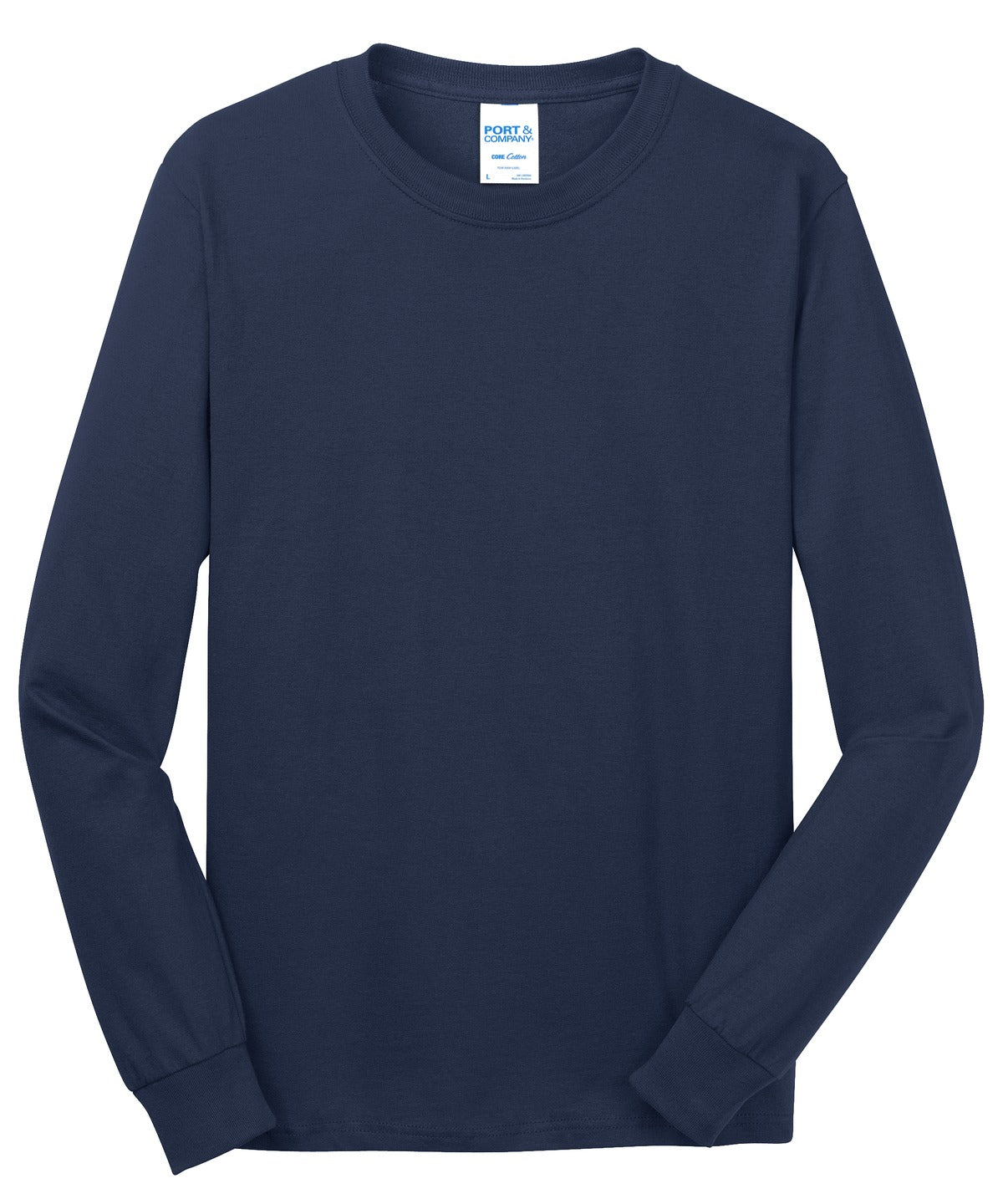 Front View of Navy Port & Co Long Sleeve Core Cotton Tee. PC54LS