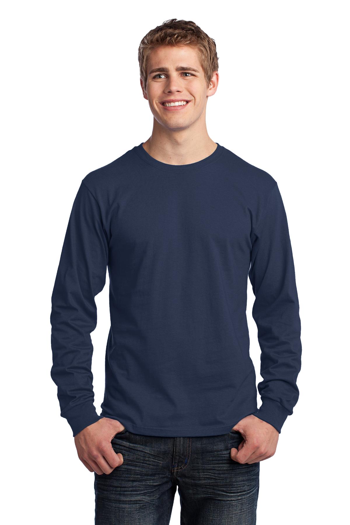 Front View of Navy Port & Co Long Sleeve Core Cotton Tee. PC54LS