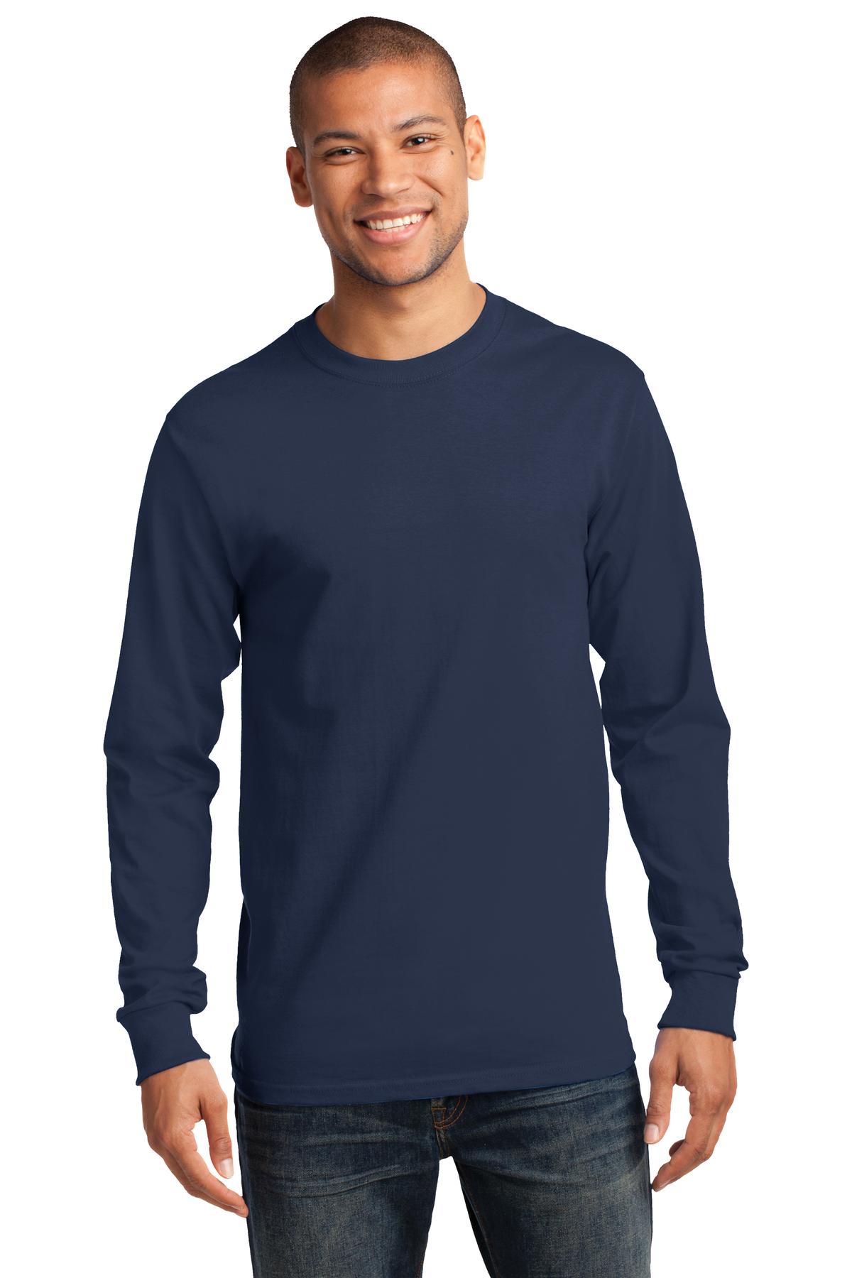 Front View of Navy Port & Co Long Sleeve Essential Tee. PC61LS