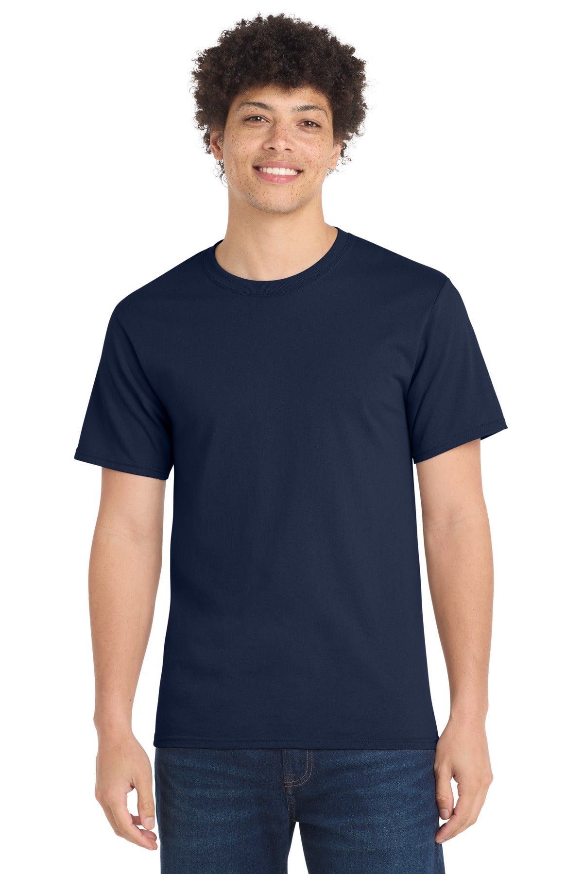 Front View of Navy Port & Co Tall Essential Tee. PC61T