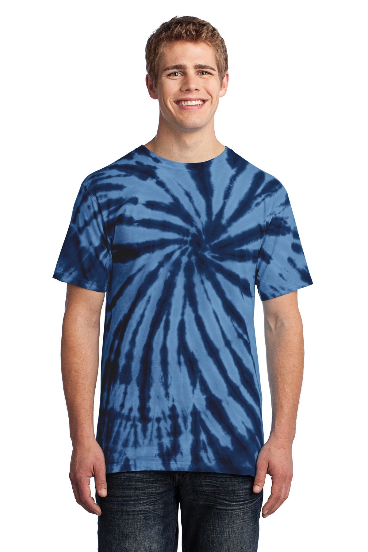 Front View of Navy Port & Co Tie-Dye Tee. PC147