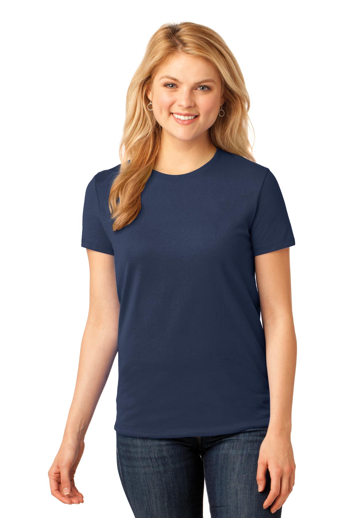 Front View of Navy Port & Co Women's Core Cotton Tee. LPC54