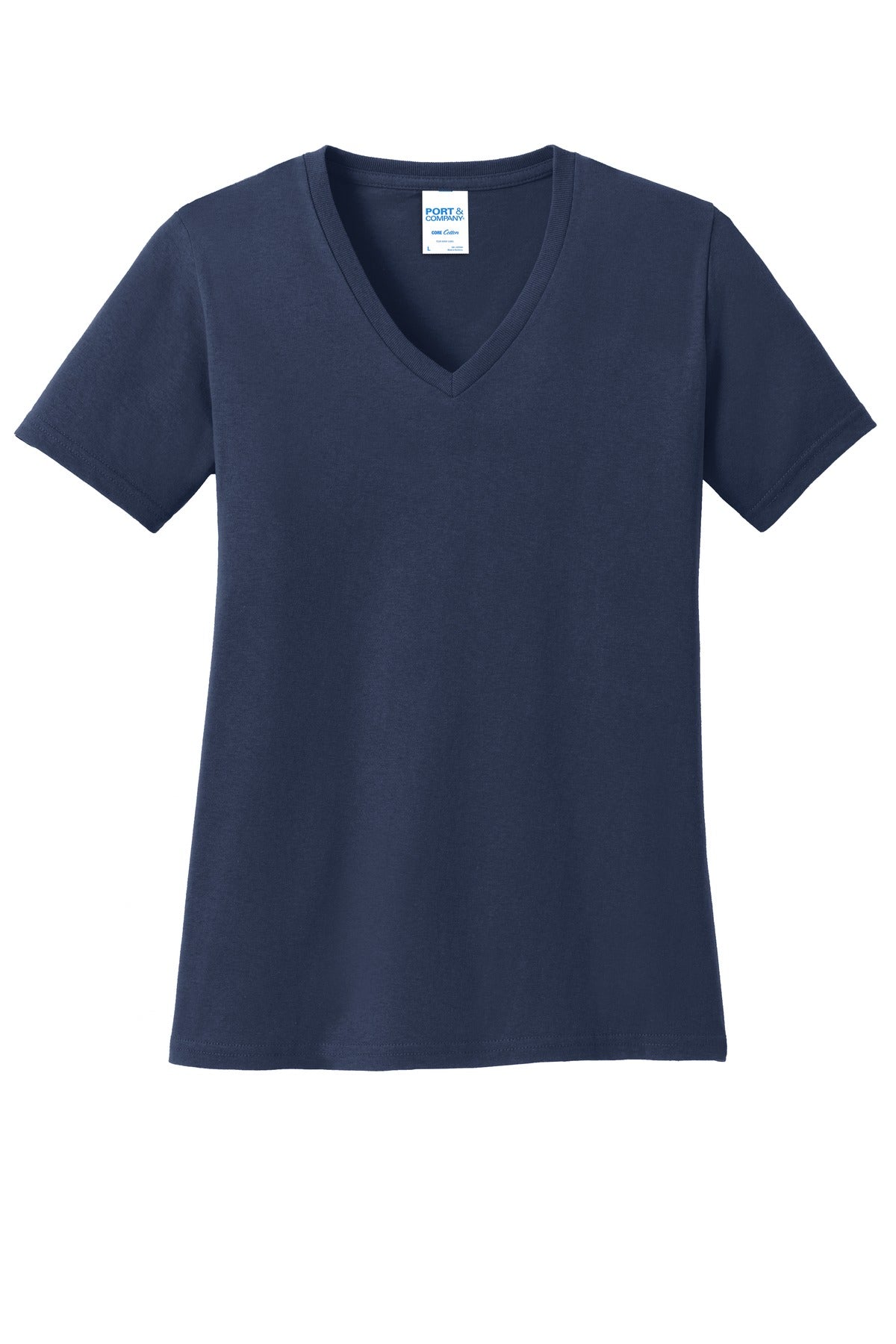 Front View of Navy Port & Co Women's Core Cotton V-Neck Tee. LPC54V