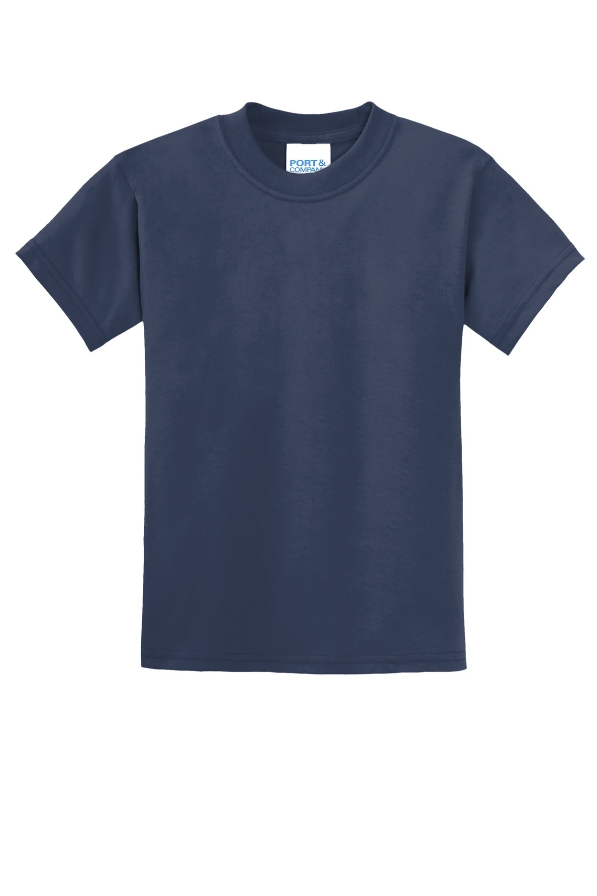 Front View of Navy Port & Co Youth Core Blend Tee. PC55Y