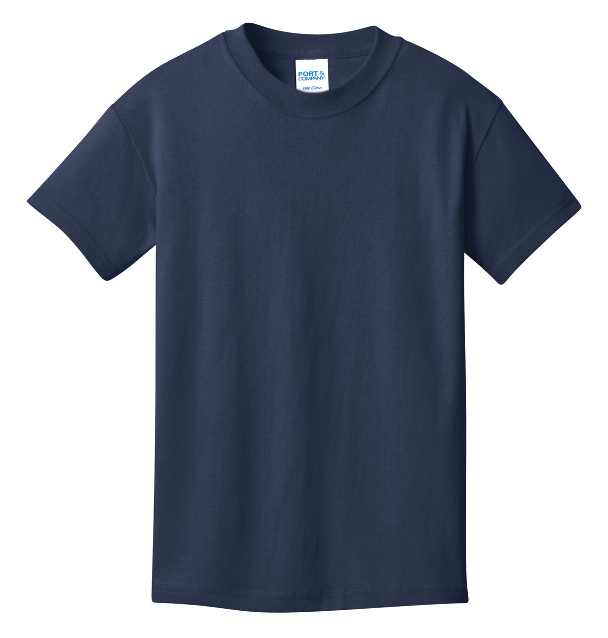 Front View of Navy Port & Co Youth Core Cotton Tee. PC54Y