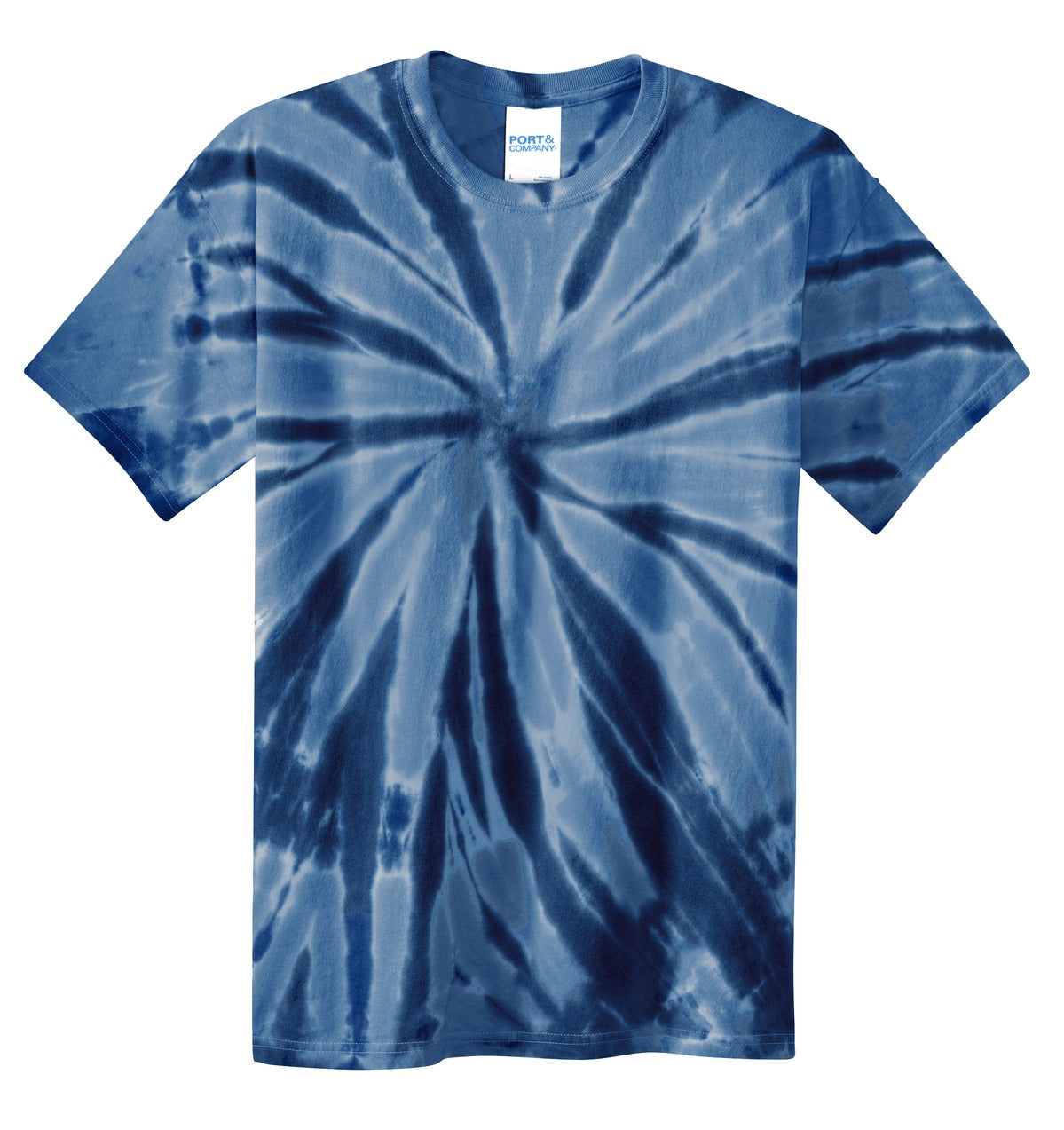 Front View of Navy Port & Co Youth Tie-Dye Tee. PC147Y