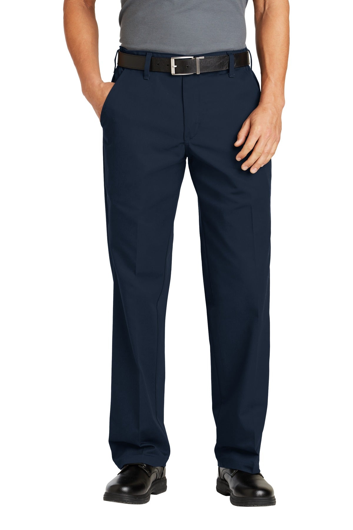 Front View of Navy Red Kap Elastic Insert Pant. PT60