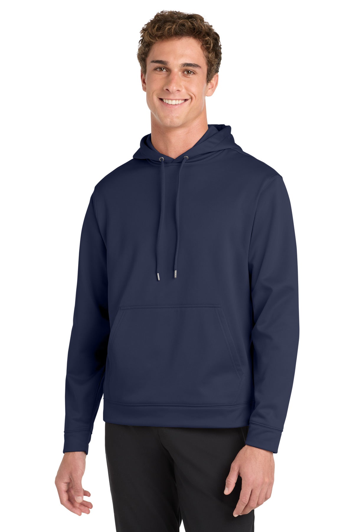 Front View of Navy Sport-Tek Sport-Wick Fleece Hooded Pullover. F244