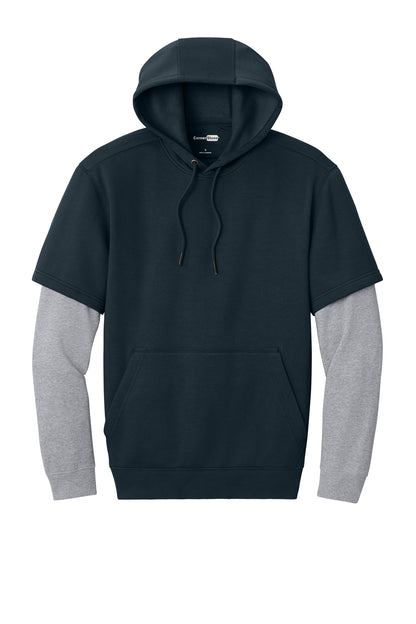 Front View of Navy/HtGy CornerStone Tough Fleece Layered Hoodie CSF632