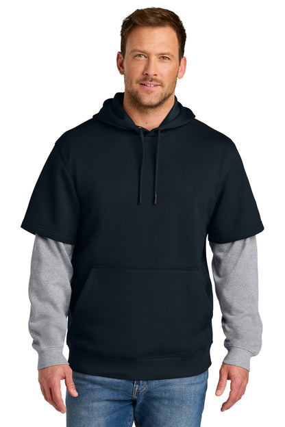Front View of Navy/HtGy CornerStone Tough Fleece Layered Hoodie CSF632