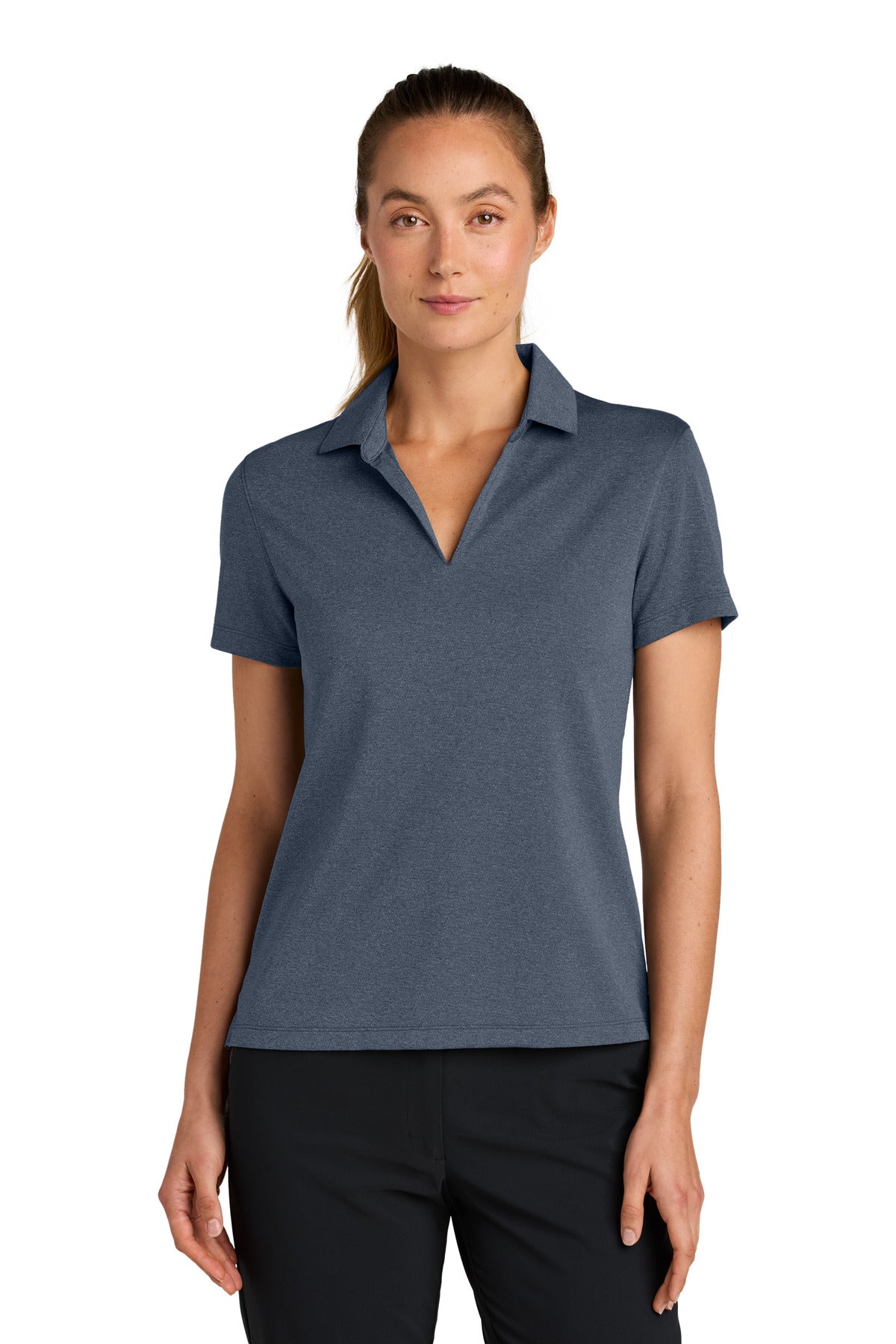 Front View of NavyHthr Nike Women's Dri-FIT Smooth Heather Polo NKFQ4793