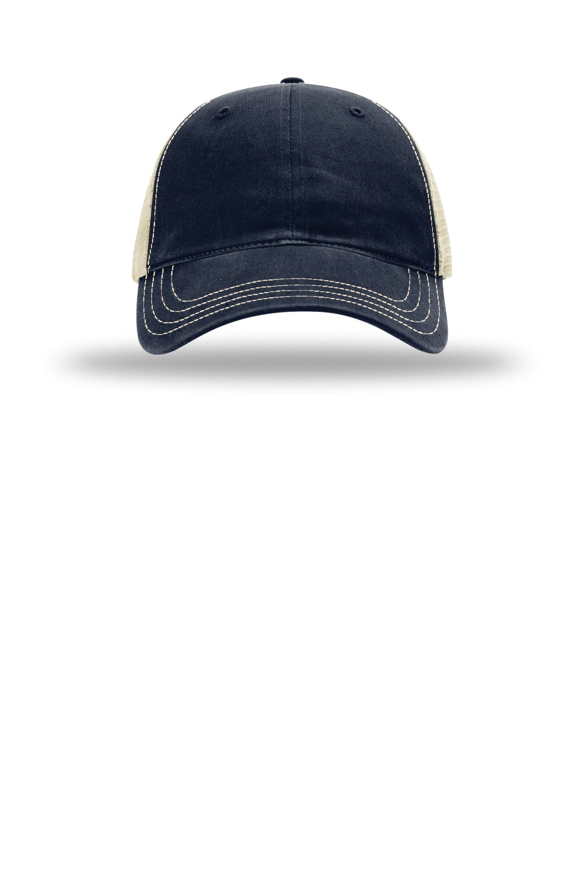 Front View of Navy/Khaki Richardson Garment Washed Trucker 111