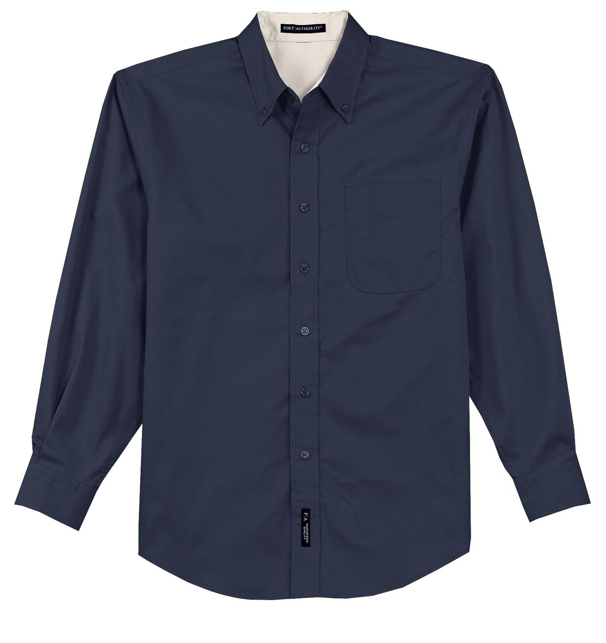 Front View of Navy/Lt Stone Port Authority Long Sleeve Easy Care Shirt S608