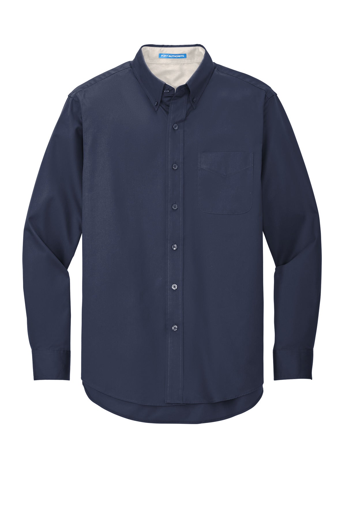 Front View of Navy/Lt Stone Port Authority Long Sleeve Easy Care Shirt S608