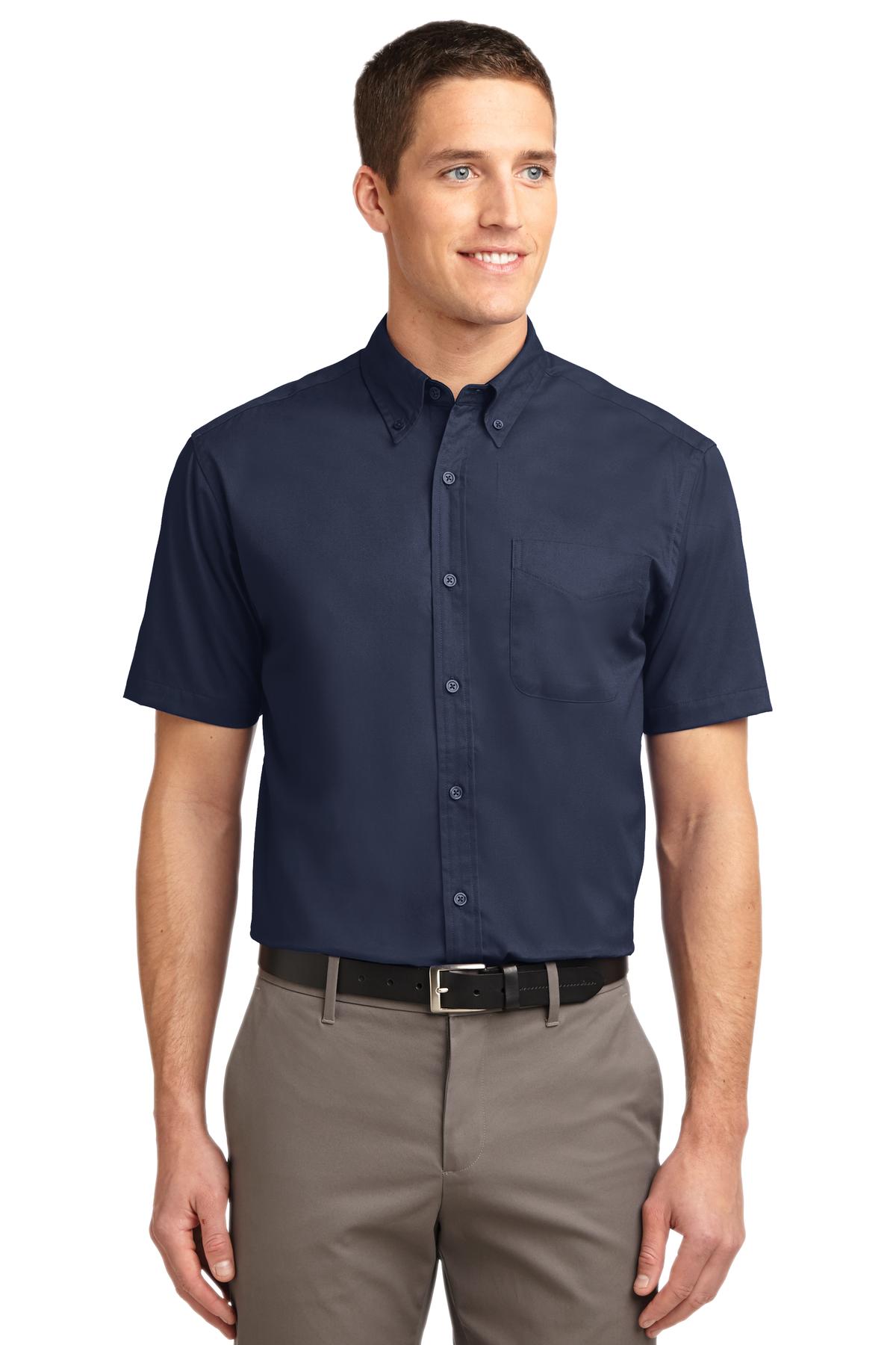 Front View of Navy/Lt Stone Port Authority Short Sleeve Easy Care Shirt. S508