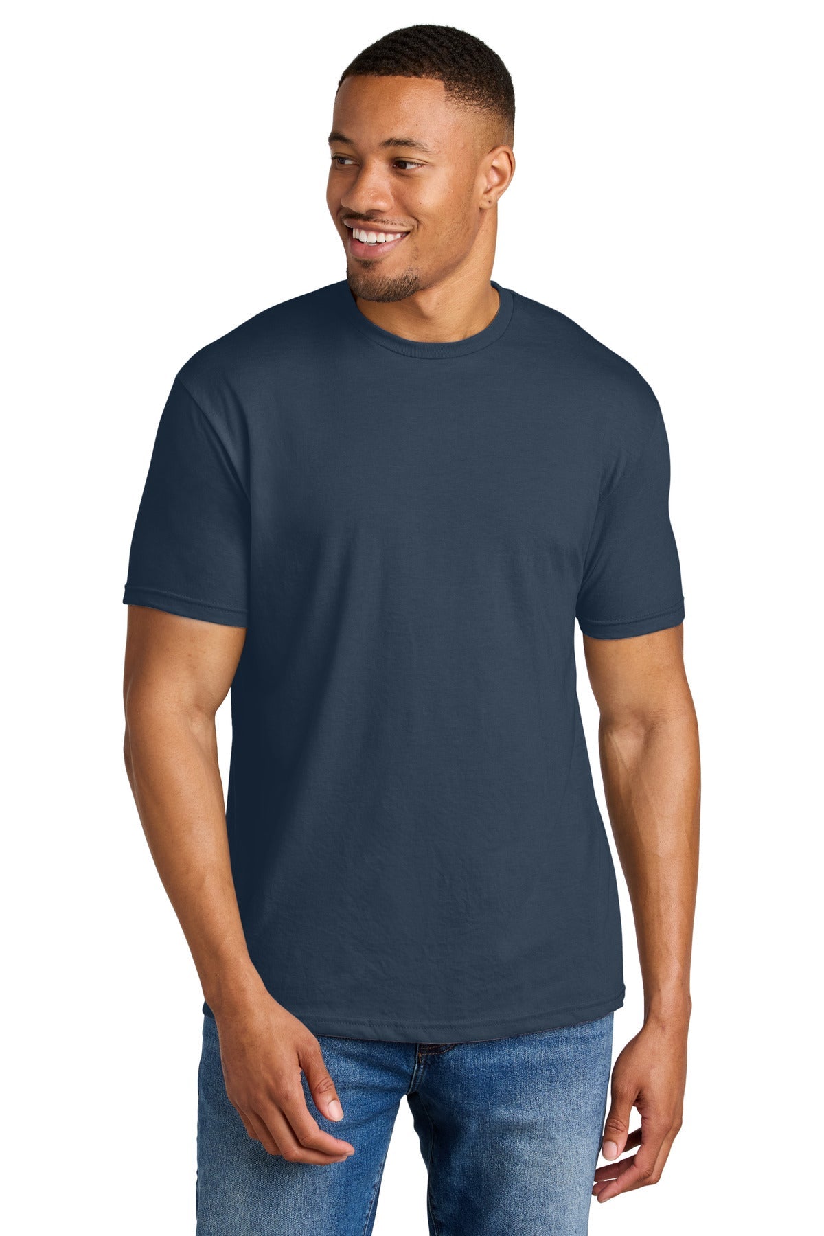 Front View of NavyMist Gildan Softstyle CVC Tee 64000CVC