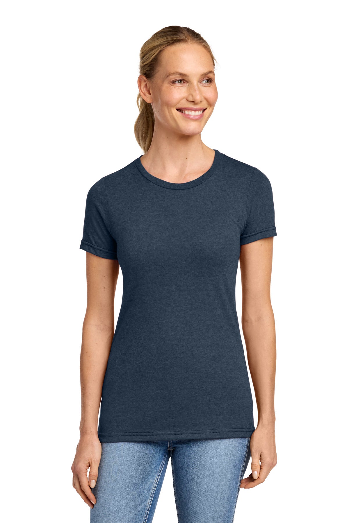 Front View of NavyMist Gildan Softstyle Women's CVC T-Shirt 64001LCVC