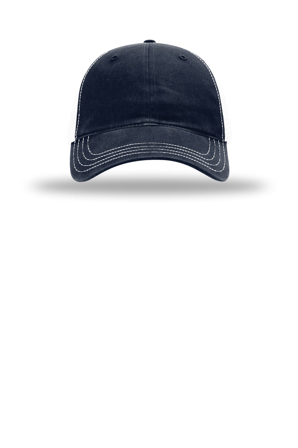 Front View of Navy/White Richardson Garment Washed Trucker 111