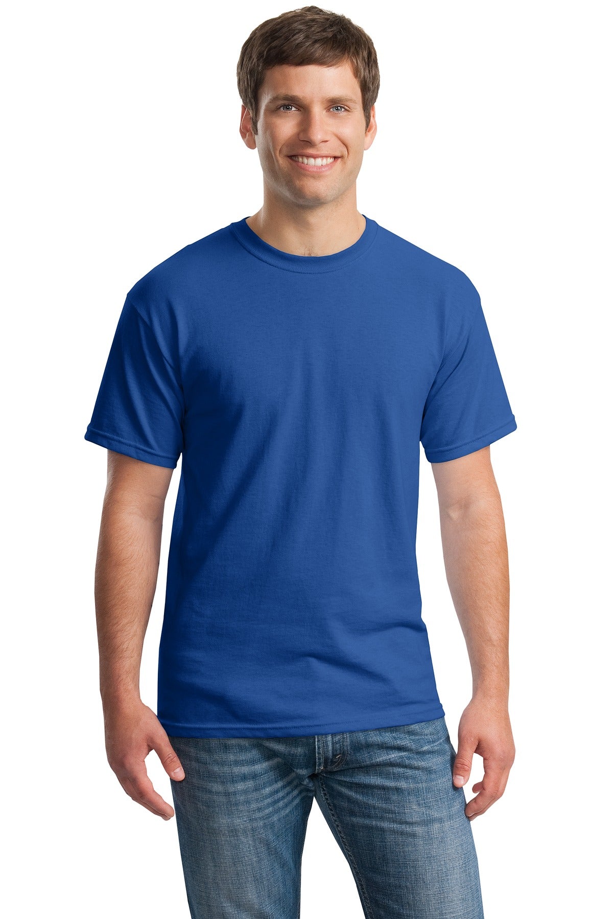 Front View of Neon Blue Gildan - Heavy Cotton 100% Cotton T-Shirt. 5000