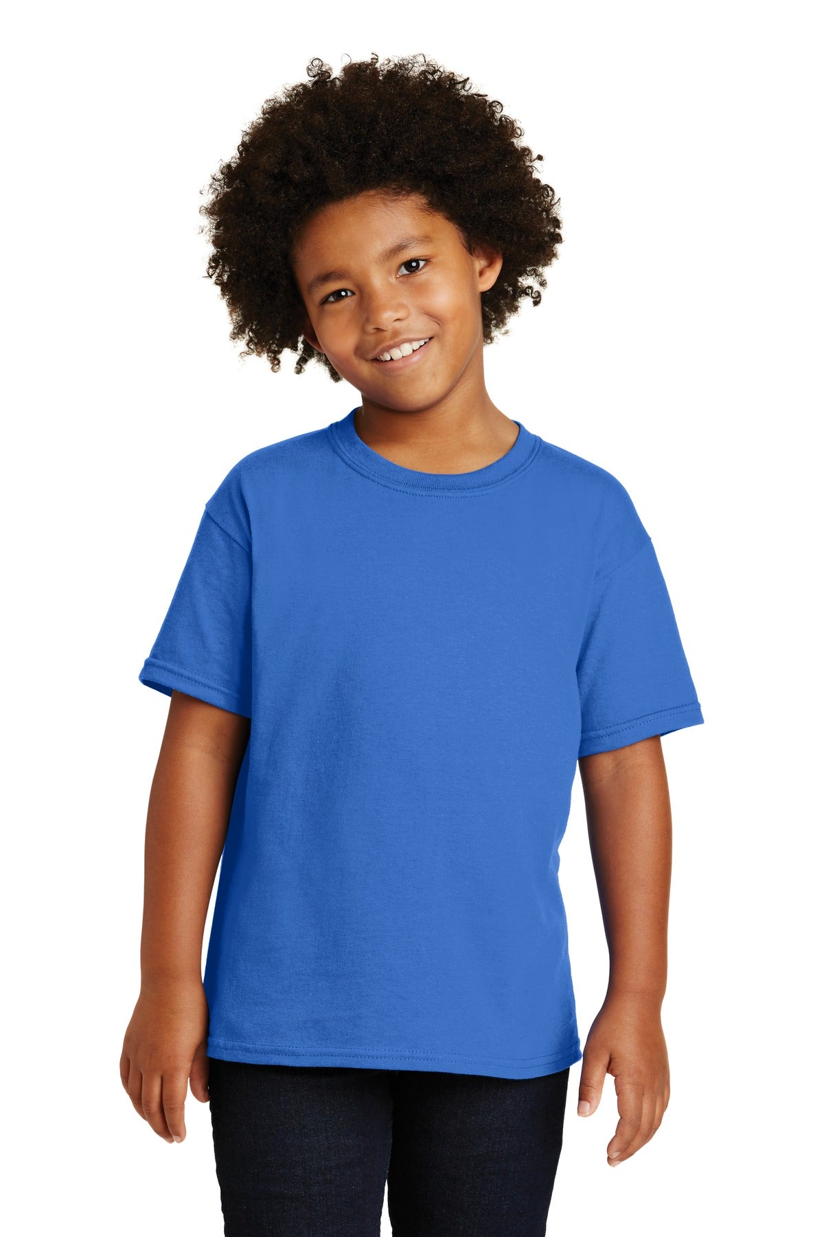 Front View of Neon Blue Gildan - Youth Heavy Cotton 100% Cotton T-Shirt. 5000B