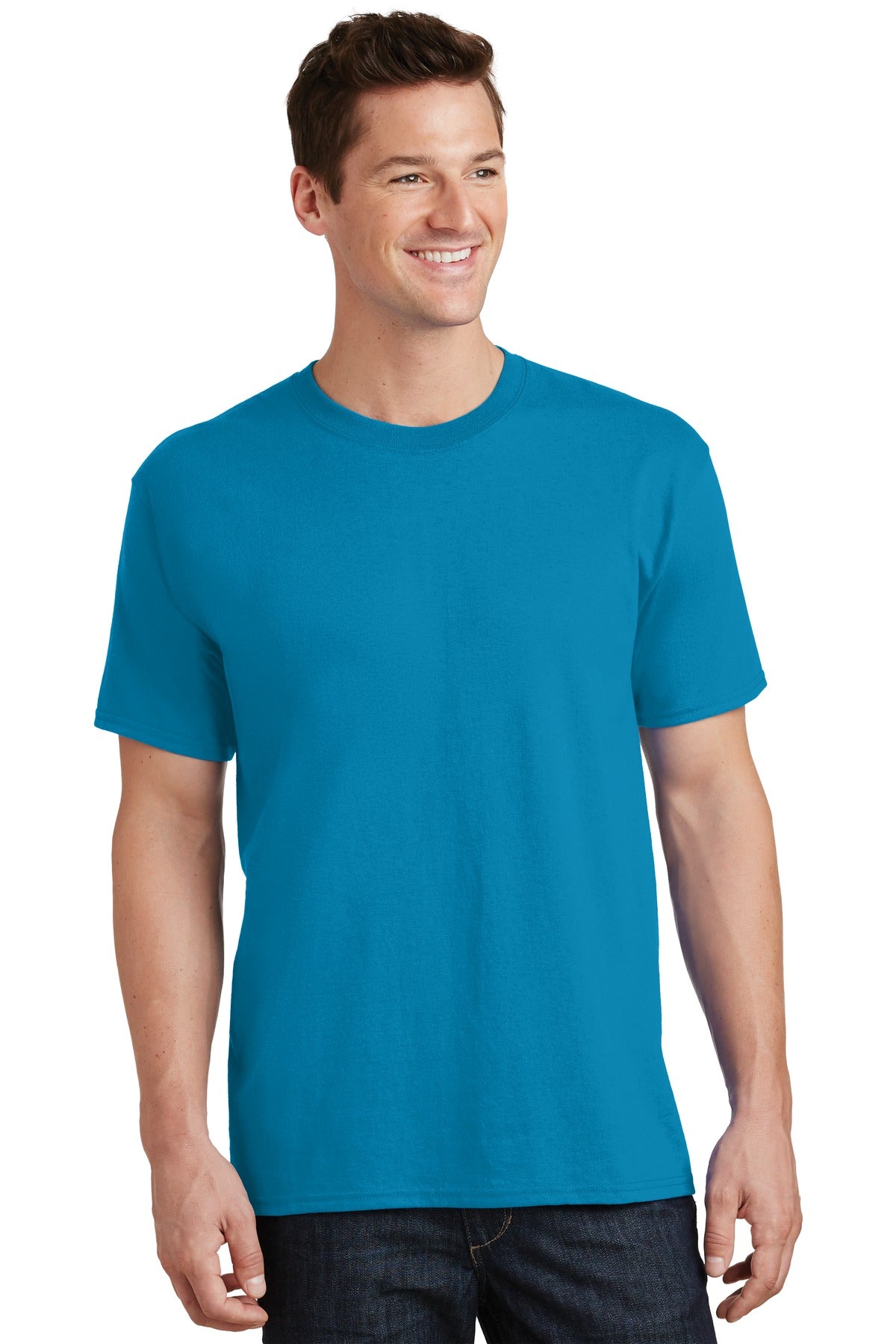 Front View of Neon Blue Port & Co Tall Core Cotton Tee PC54T