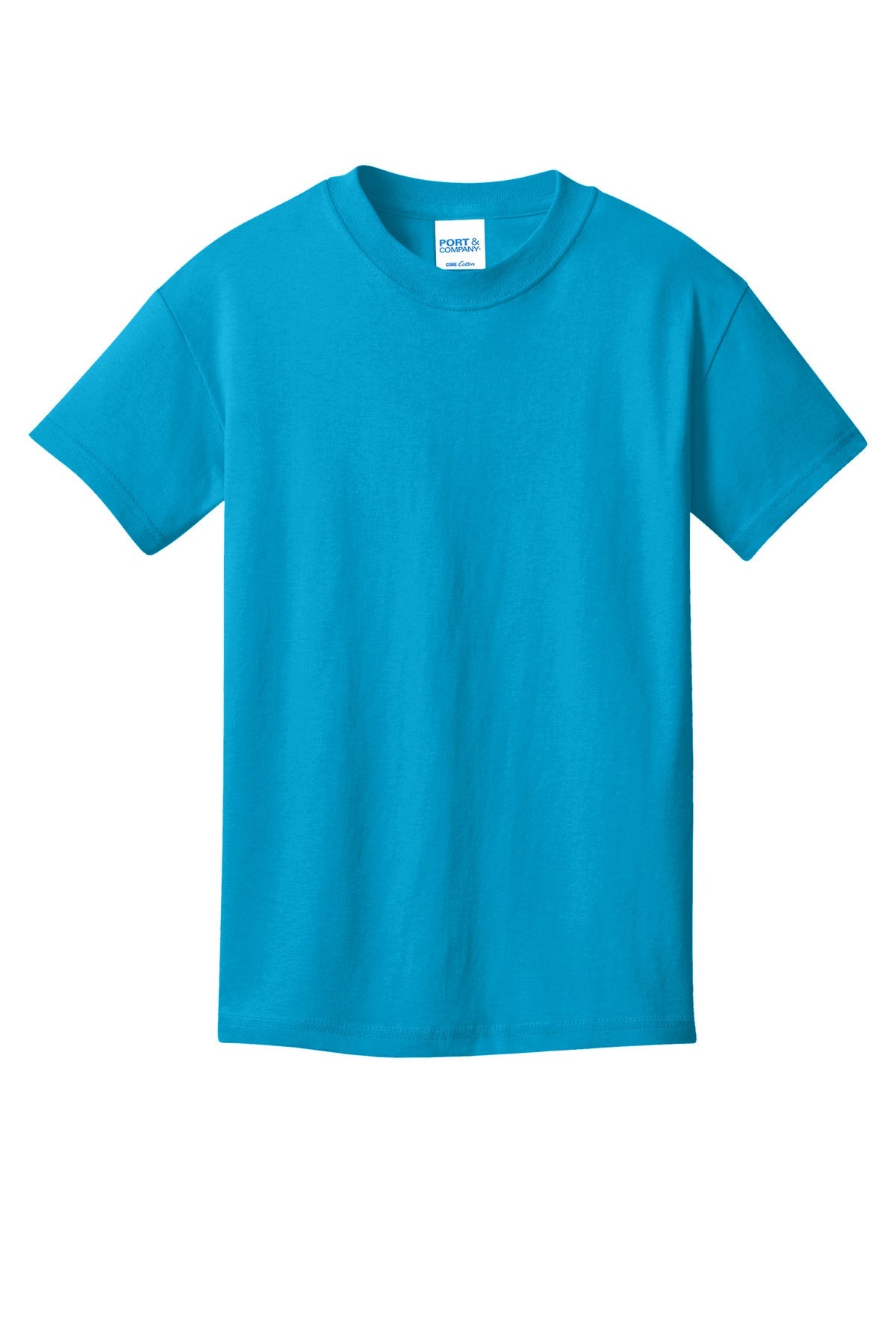 Front View of Neon Blue Port & Co Youth Core Cotton Tee. PC54Y