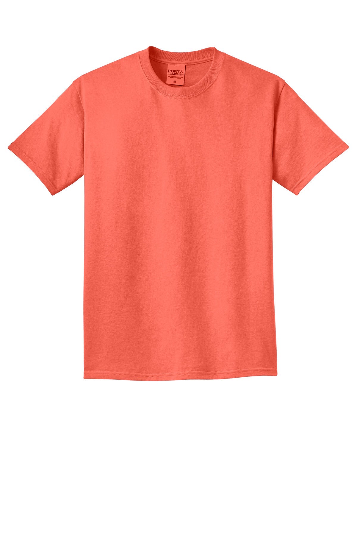 Front View of Neon Coral Port & Co Beach Wash Garment-Dyed Tee. PC099