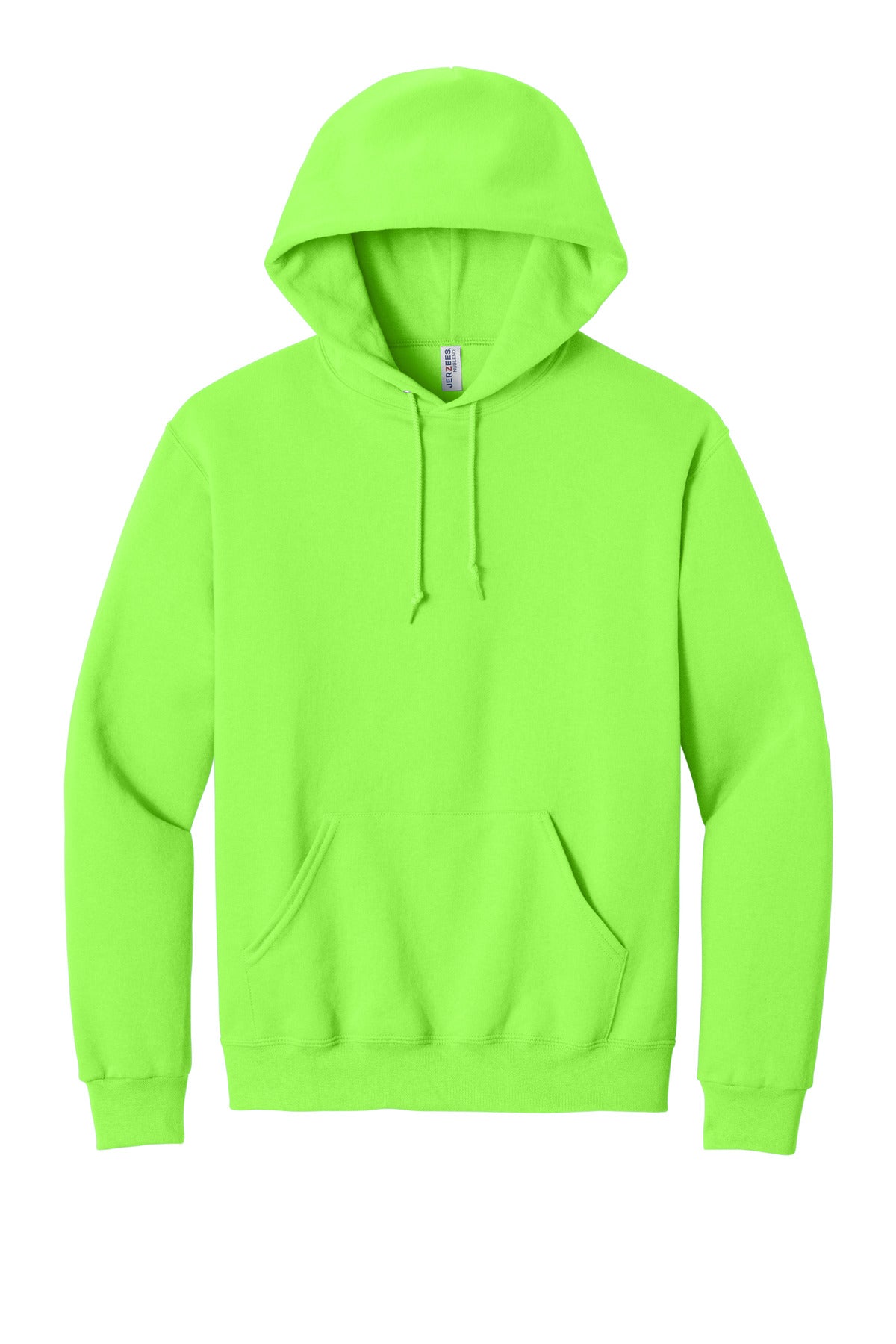Front View of Neon Green Jerzees NuBlend Pullover Hooded Sweatshirt. 996M