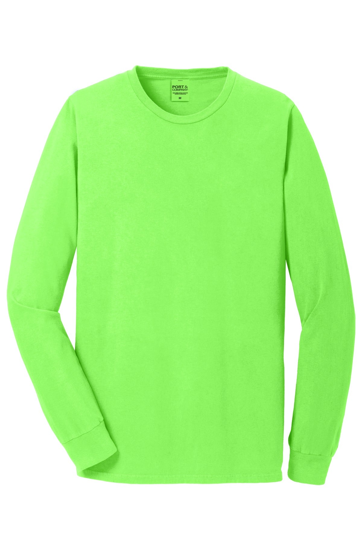 Front View of Neon Green Port & Co Beach Wash Garment-Dyed Long Sleeve Tee PC099LS