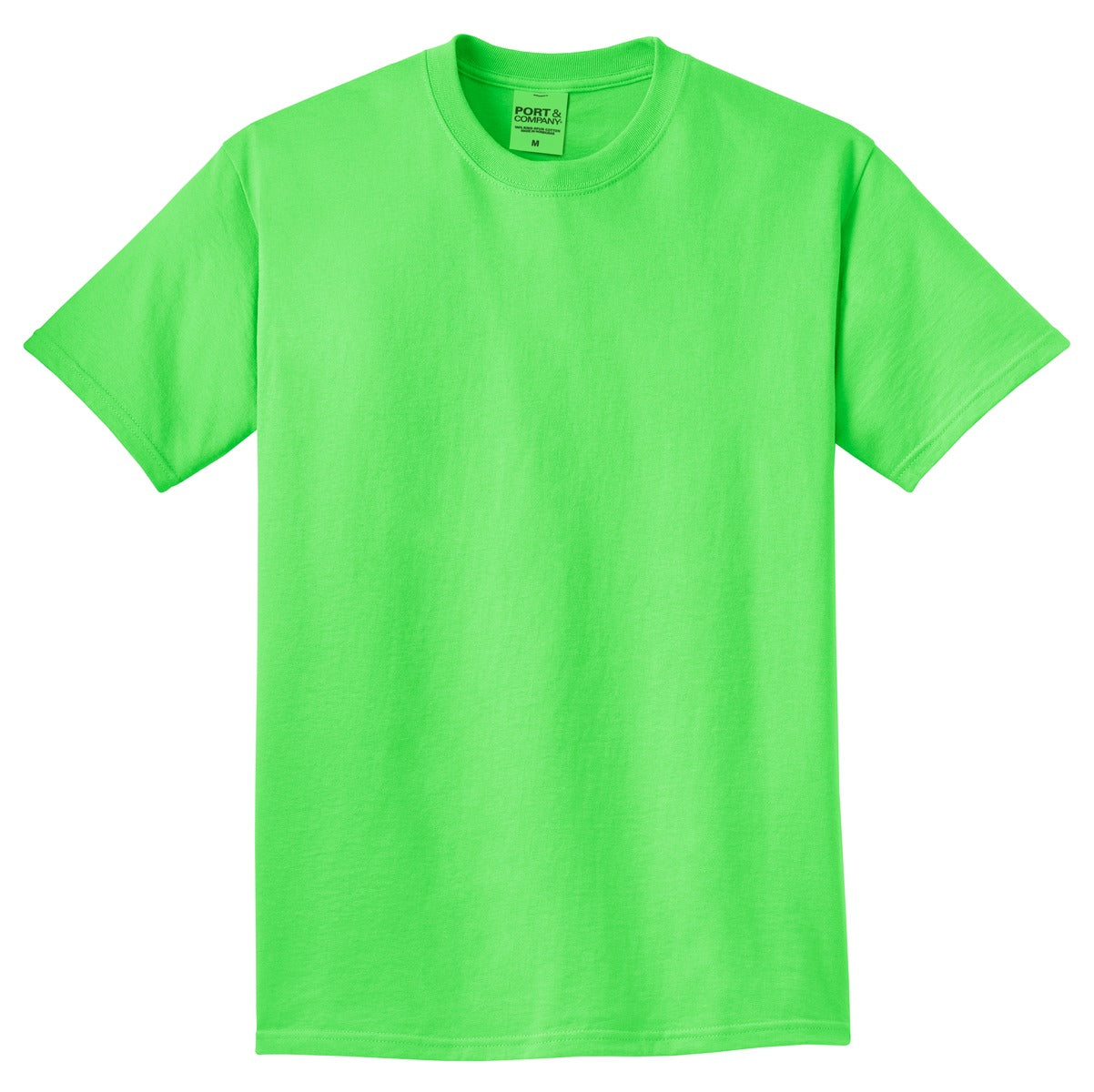 Front View of Neon Green Port & Co Beach Wash Garment-Dyed Tee. PC099
