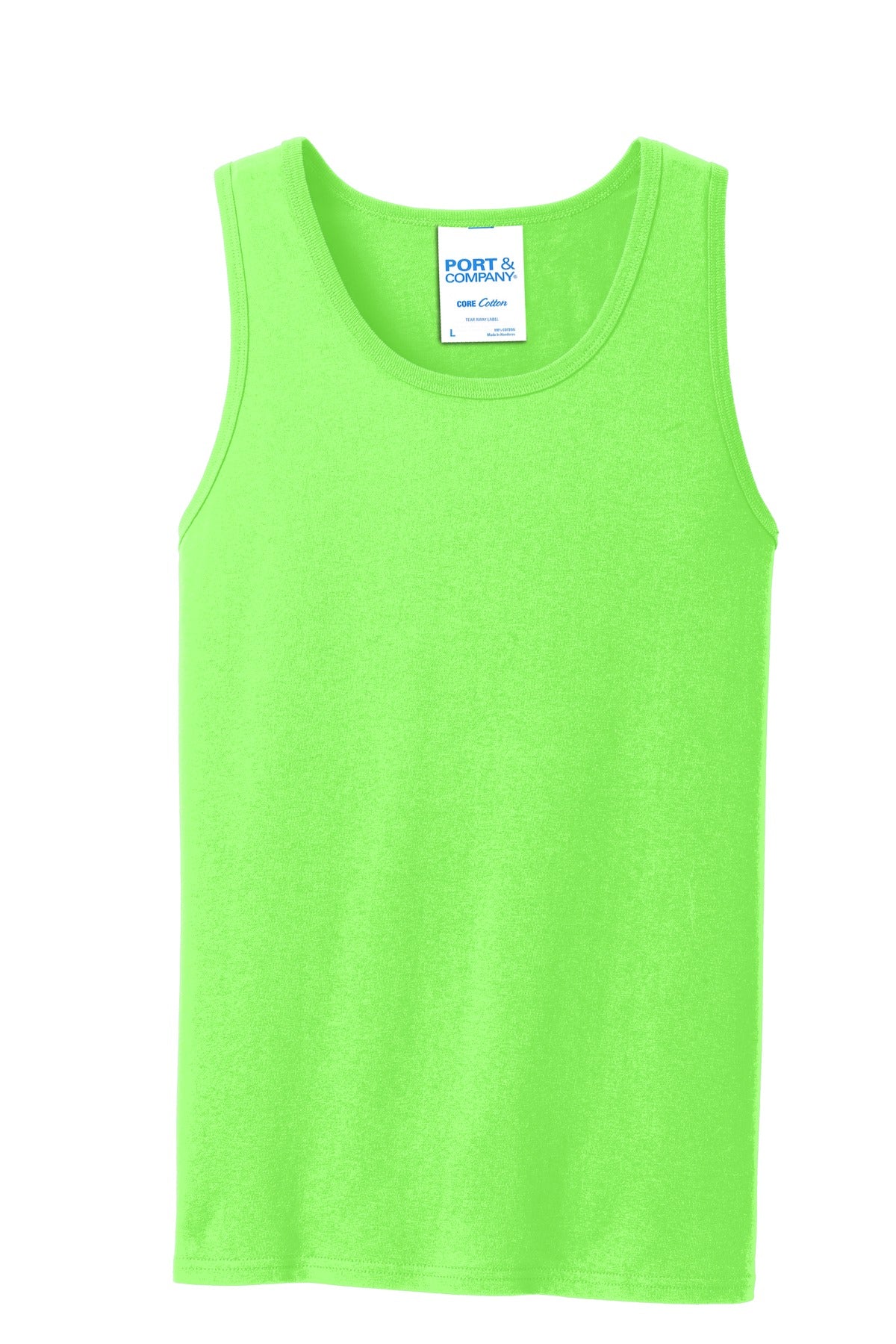 Front View of Neon Green Port & Co Core Cotton Tank Top. PC54TT