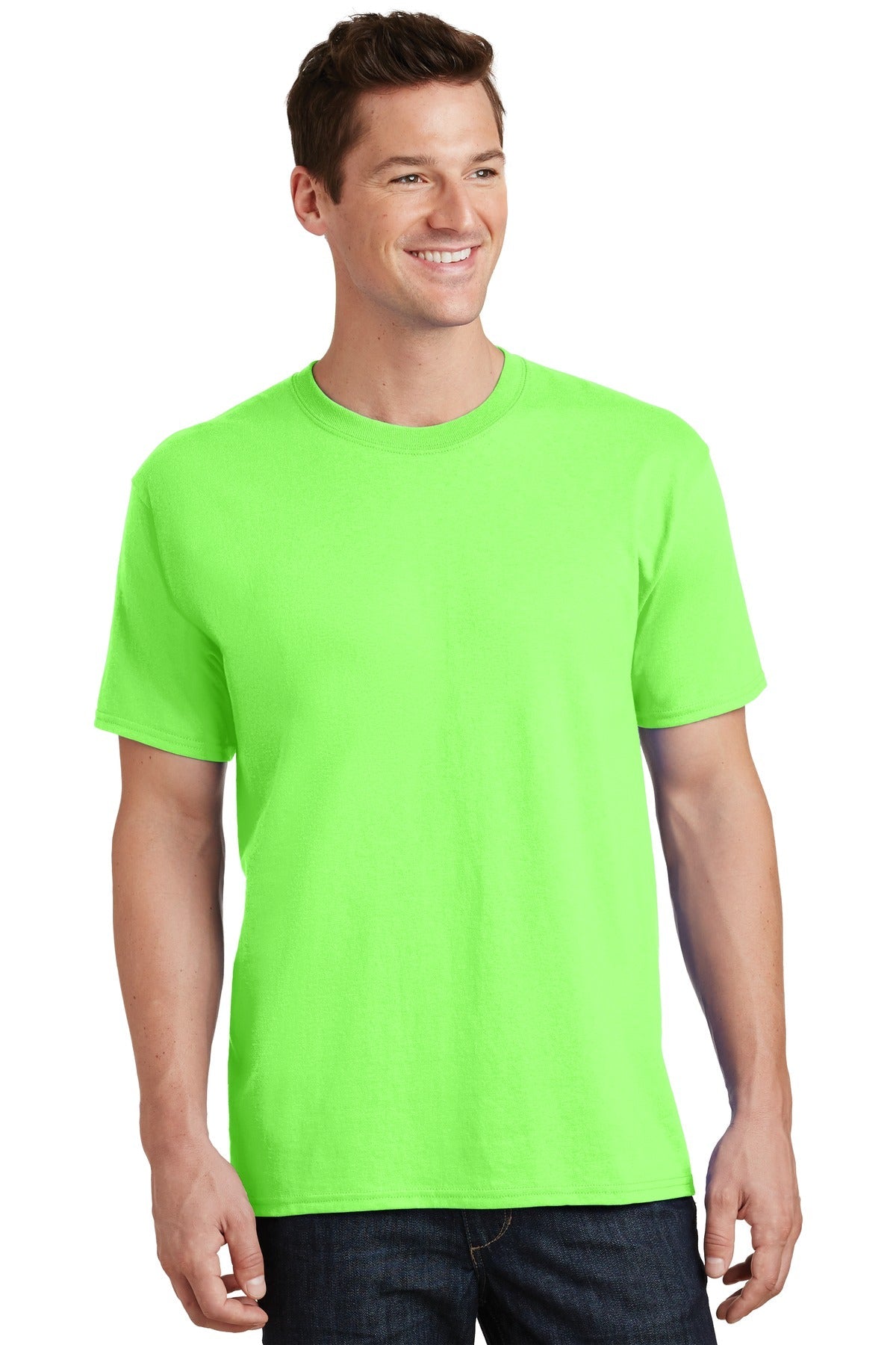 Front View of Neon Green Port & Co Tall Core Cotton Tee PC54T