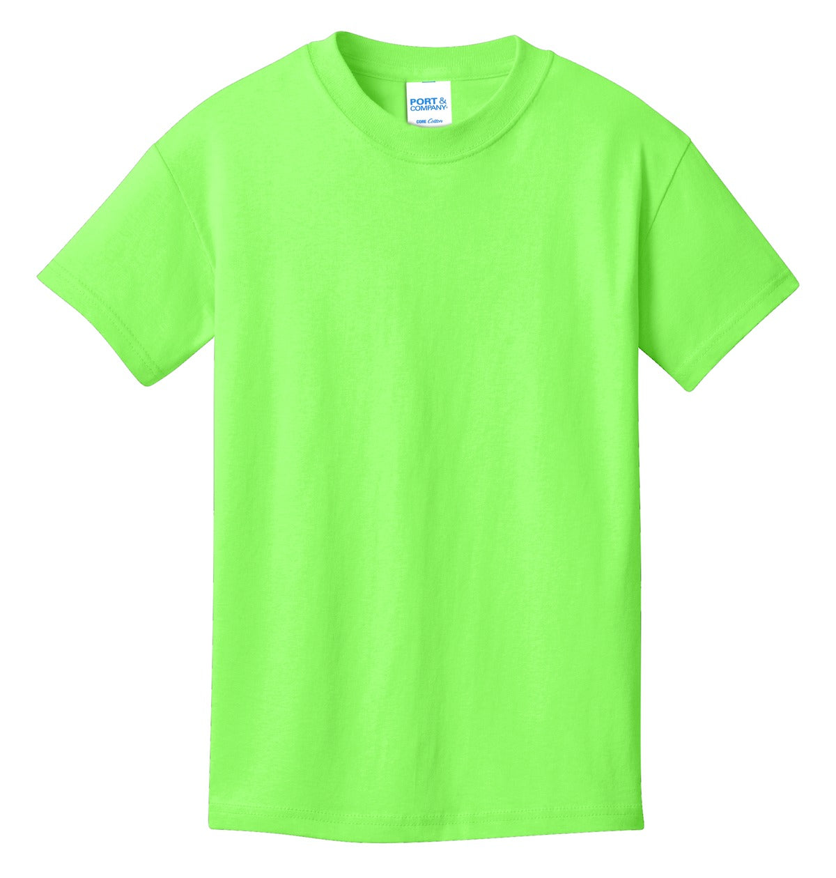 Front View of Neon Green Port & Co Youth Core Cotton Tee. PC54Y