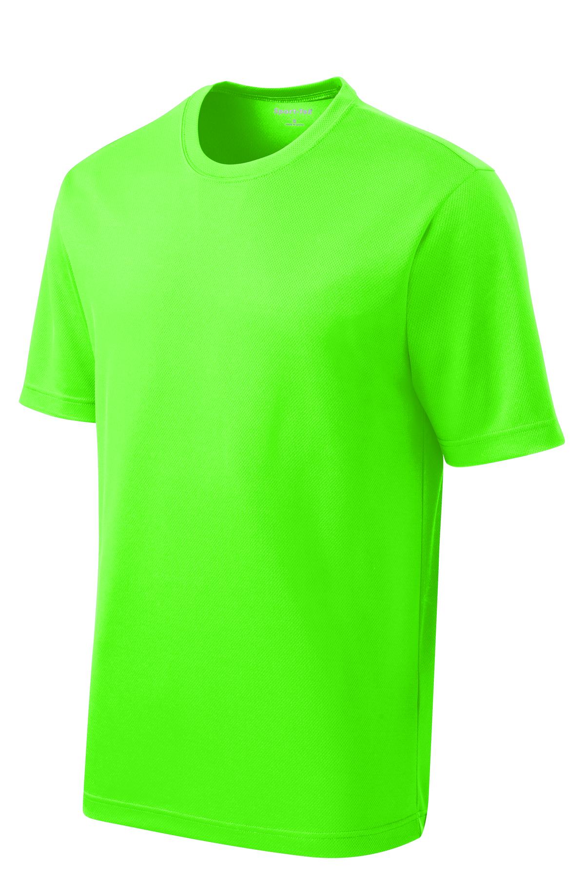 Front View of Neon Green Sport-Tek PosiCharge RacerMesh Tee. ST340