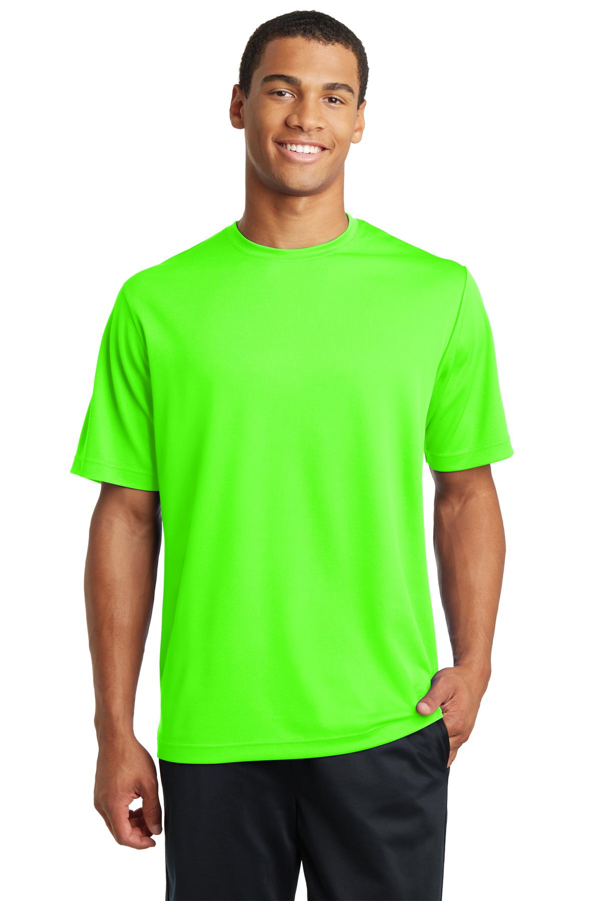 Front View of Neon Green Sport-Tek PosiCharge RacerMesh Tee. ST340