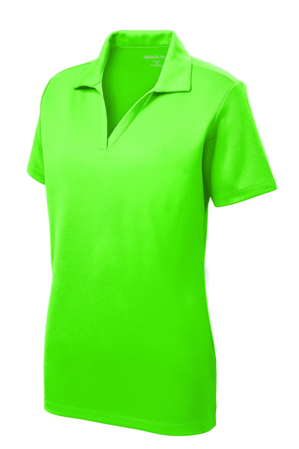 Front View of Neon Green Sport-Tek Women's PosiCharge RacerMesh Polo. LST640