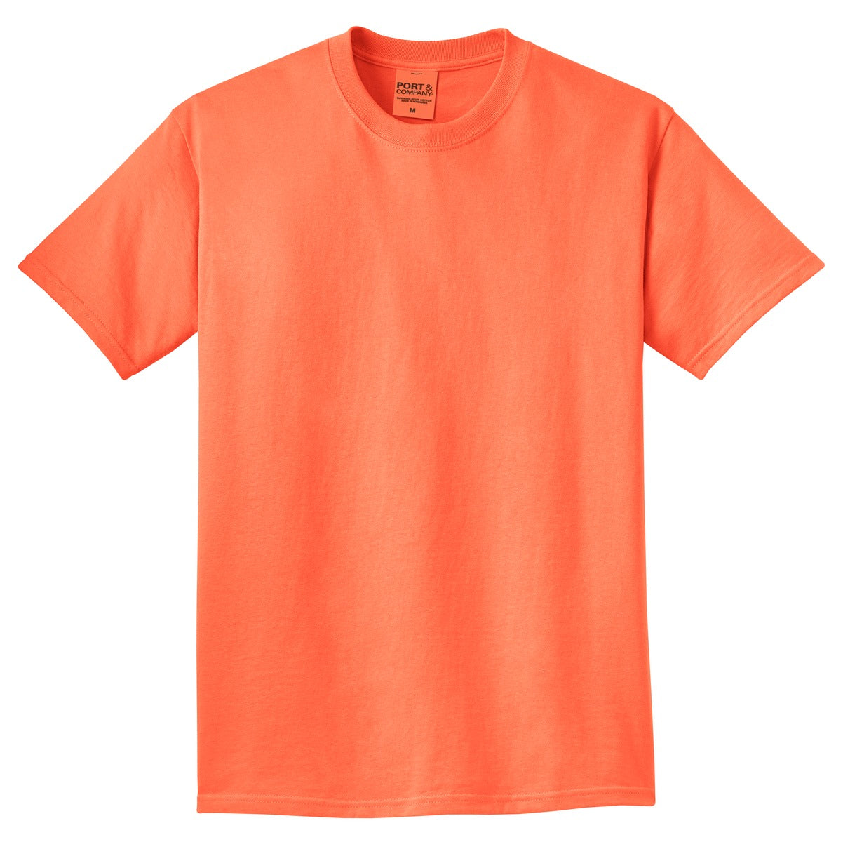 Front View of Neon Orange Port & Co Beach Wash Garment-Dyed Tee. PC099