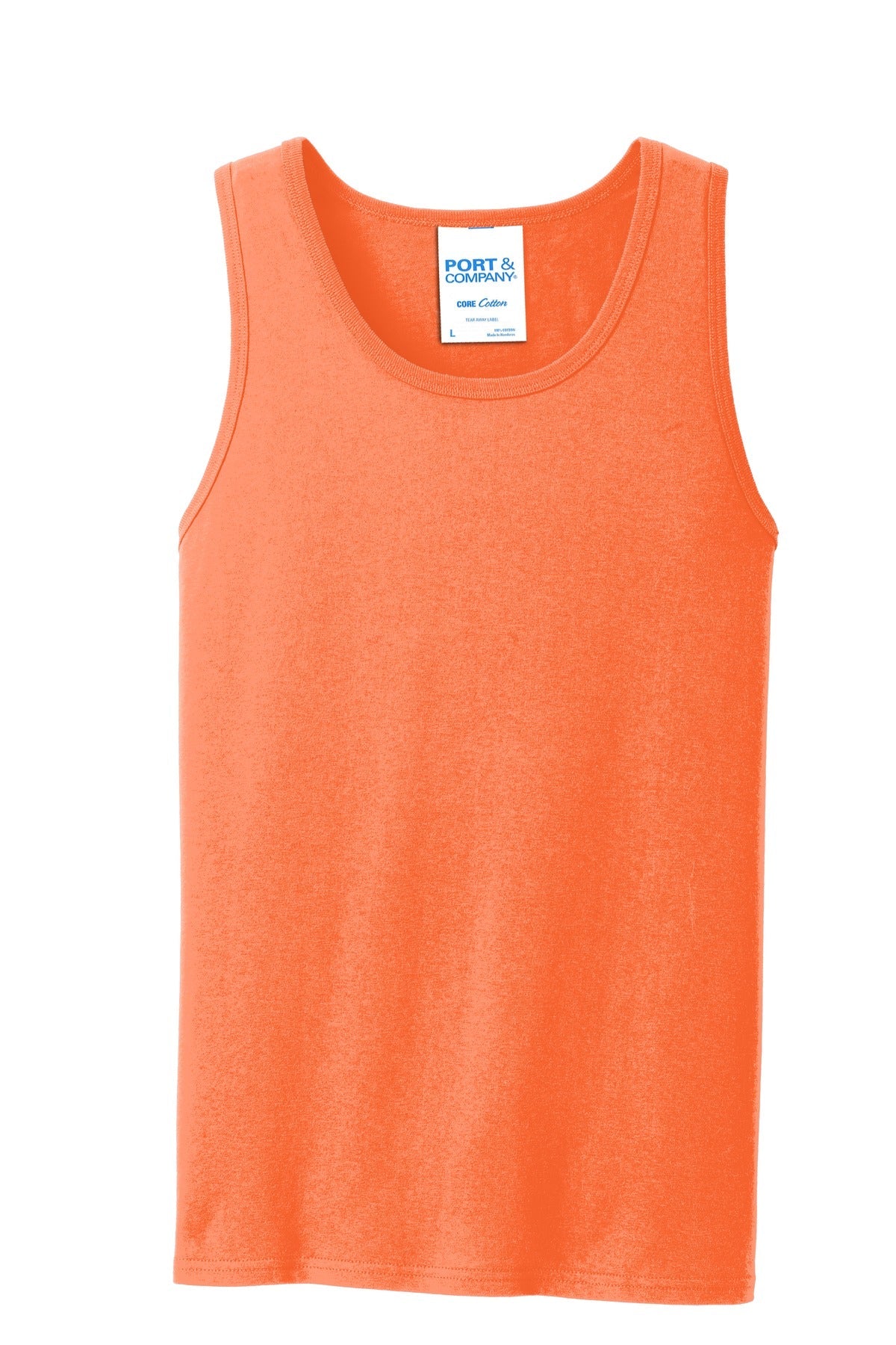 Front View of Neon Orange Port & Co Core Cotton Tank Top. PC54TT