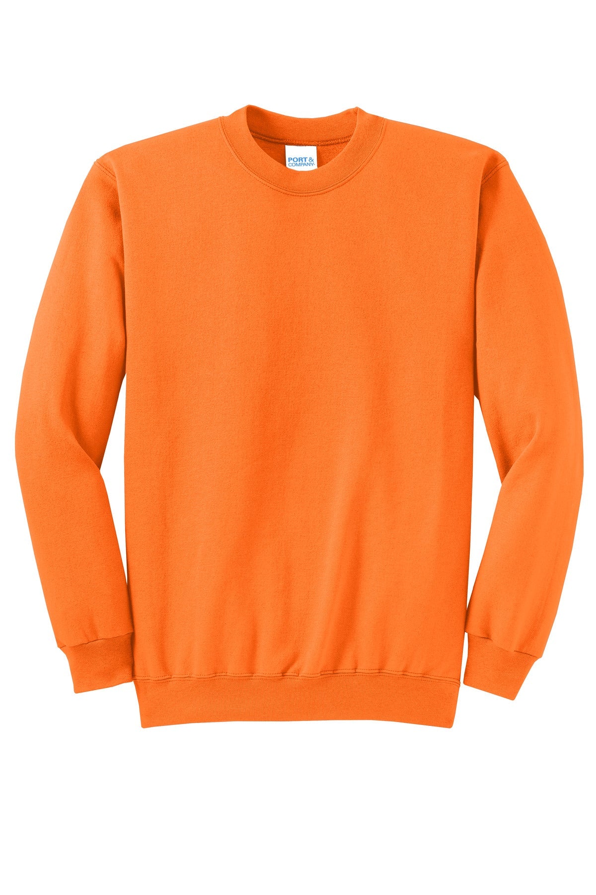 Front View of Neon Orange Port & Co Core Fleece Crewneck Sweatshirt. PC78