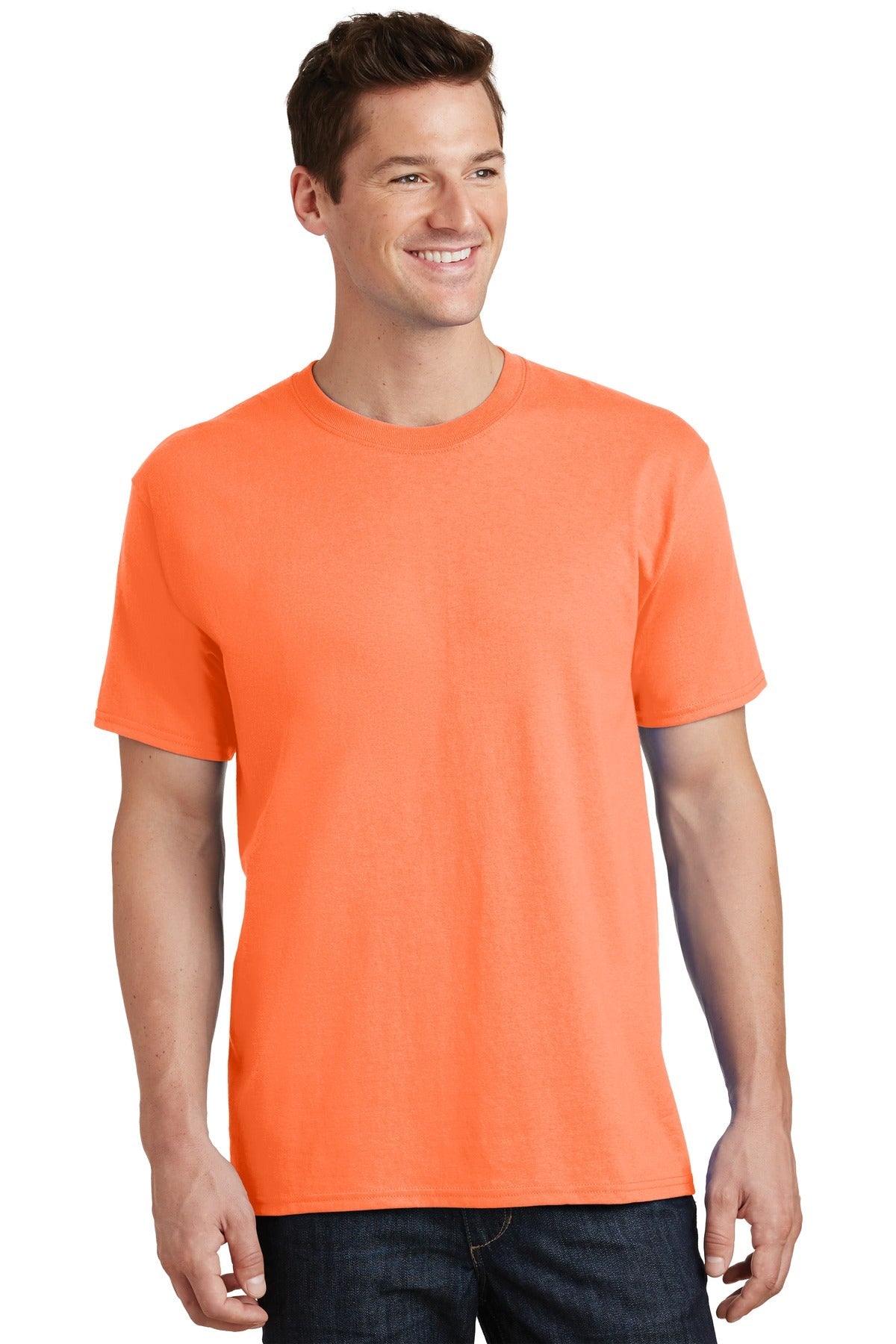 Front View of Neon Orange Port & Co Tall Core Cotton Tee PC54T