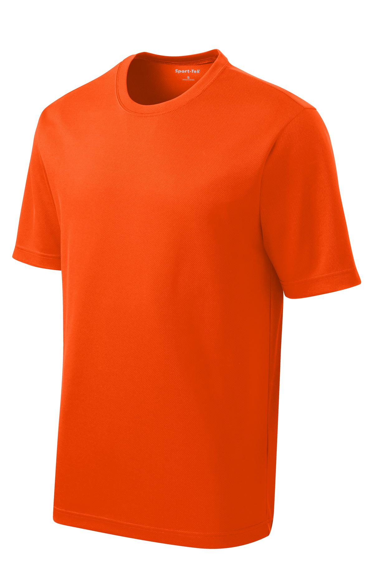 Front View of Neon Orange Sport-Tek PosiCharge RacerMesh Tee. ST340