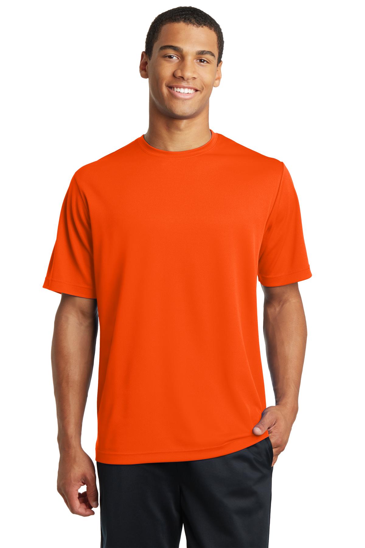Front View of Neon Orange Sport-Tek PosiCharge RacerMesh Tee. ST340