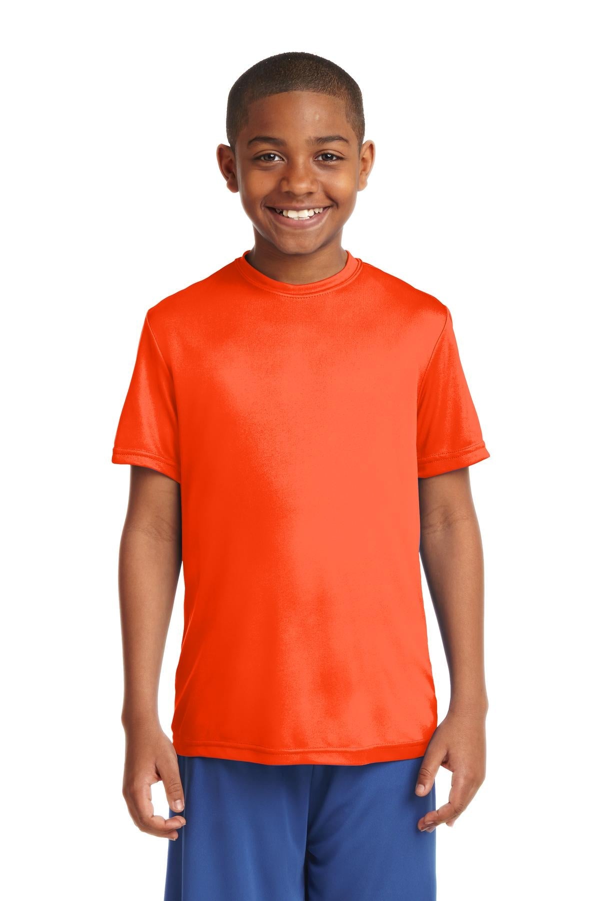 Front View of Neon Orange Sport-Tek Youth PosiCharge Competitor Tee. YST350