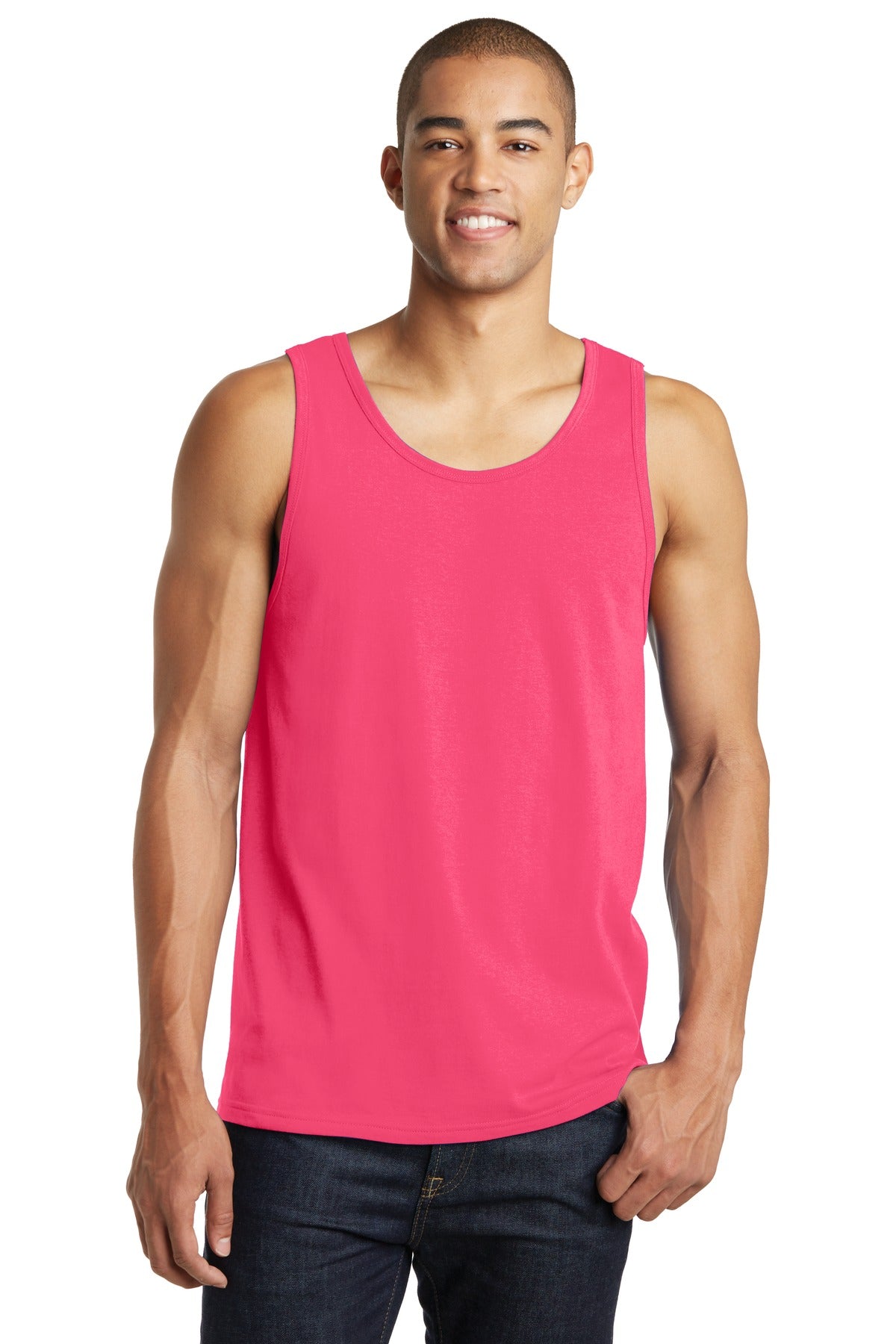 Front View of Neon Pink District The Concert Tank . DT5300